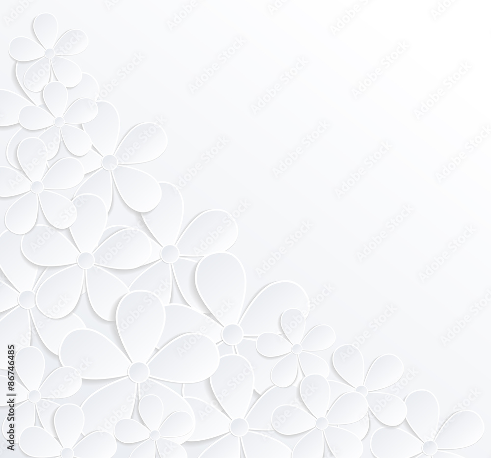 beautiful gray and white background with flowers made of paper with a place for text. beautiful gray and white background with flowers made of paper with a place for text.