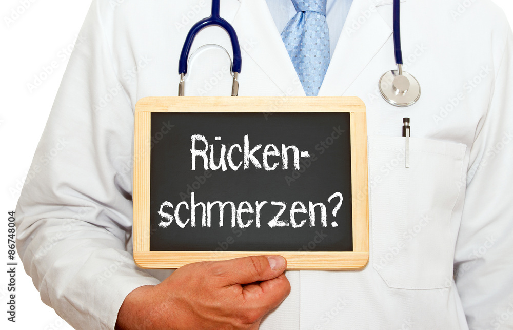 Rückenschmerzen Kreidetafel mit Arzt Rückenschmerzen Kreidetafel mit Arzt