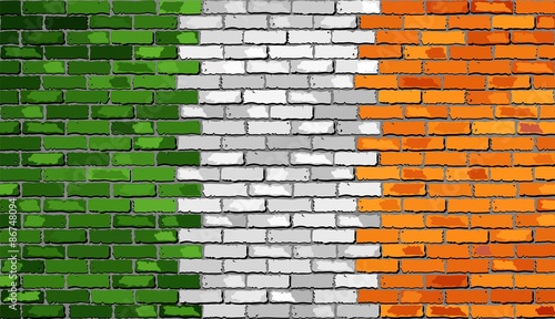 Grunge flag of Ireland on a brick wall,
Ireland flag on brick textured background, 
Flag of Ireland painted on brick wall,
Flag of Irish republic in brick style