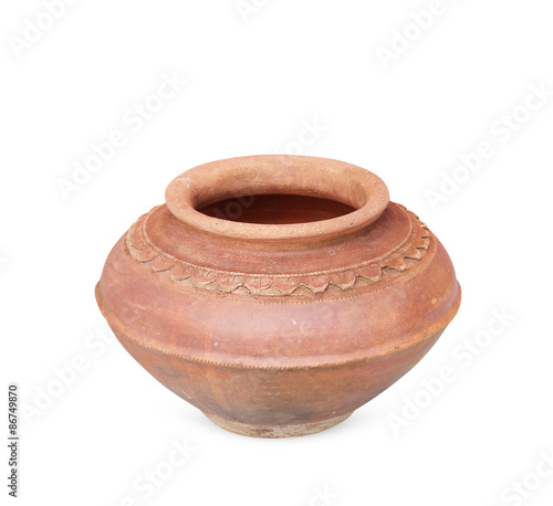Old antique pot on white background
