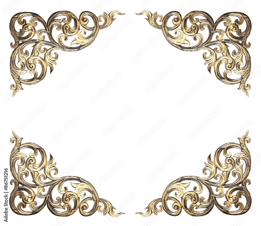 Naklejka premium Pattern of flower carved frame on white background