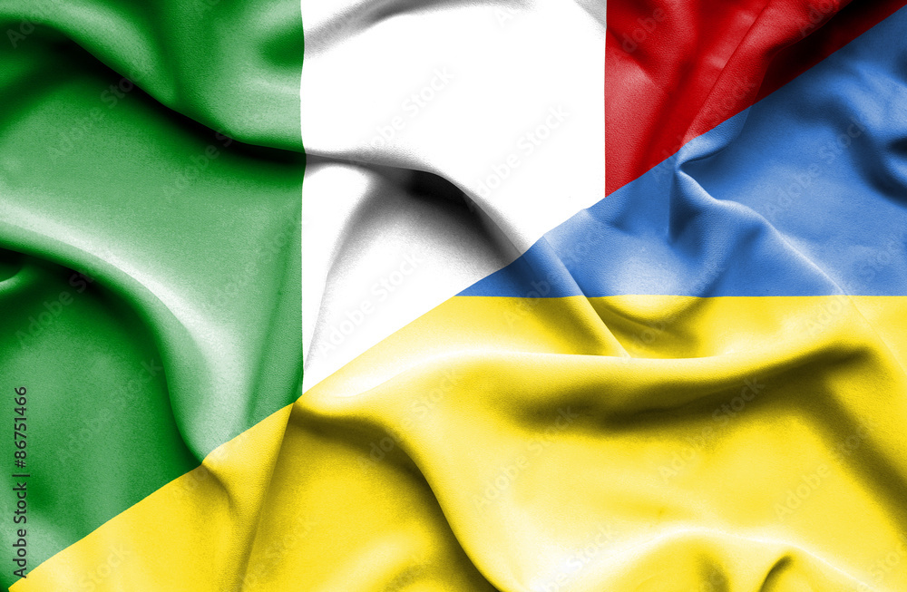 Waving flag of Ukraine and Italy