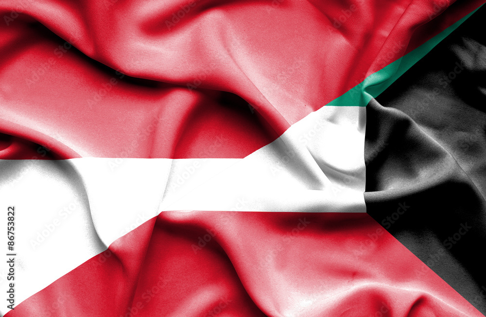 Waving flag of Kuwait and Monaco Waving flag of Kuwait and Monaco