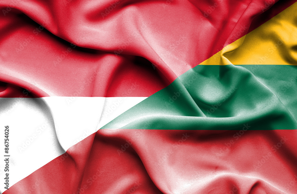 Waving flag of Lithuania and Monaco