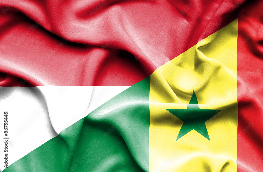 Waving flag of Senegal and Monaco Waving flag of Senegal and Monaco