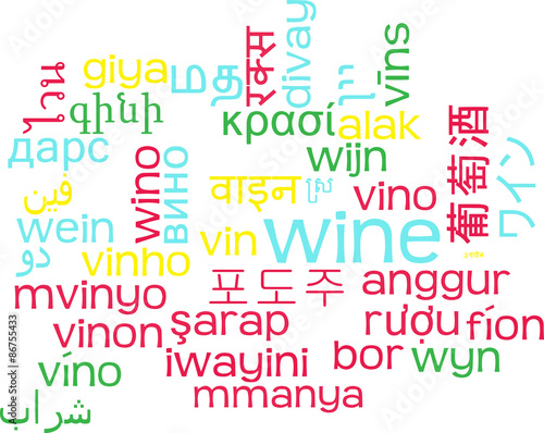 Wine multilanguage wordcloud background concept