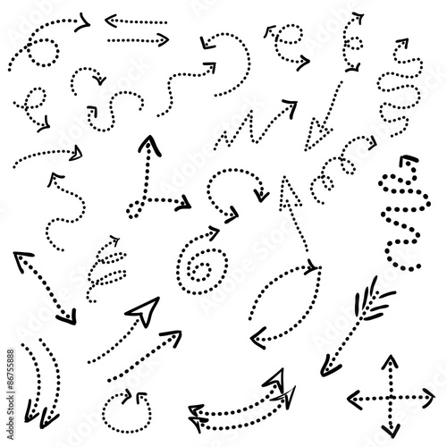 dotted arrows set, hand drawn arrows set, sketched style, doodle