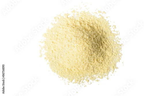 yellow corn flour on white, tilt shift lens