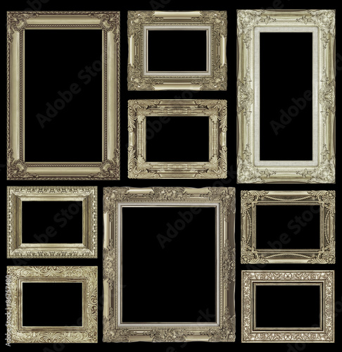 Set of golden vintage frame isolated on black background