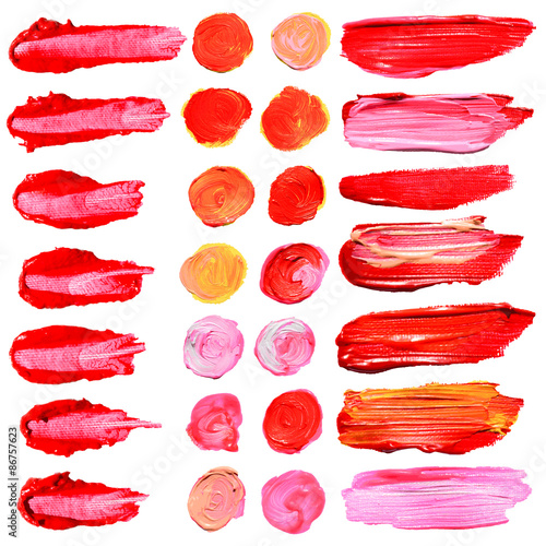 Set of vector oil painting texture stains isolated on white. Make up, wedding colors.