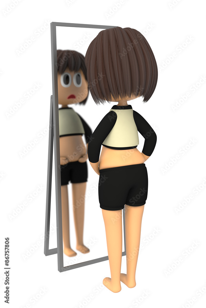 鏡で体型をチェックする肥満体型の女性 Stock イラスト Adobe Stock