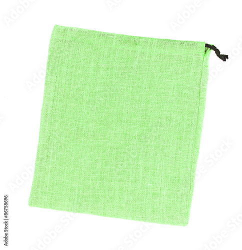 green sackcloth bags isolated on white background