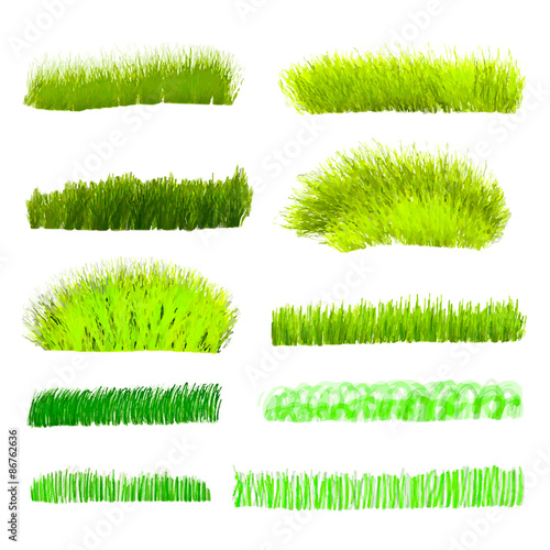 Hand drawn watercolor grass set isolated on white background.