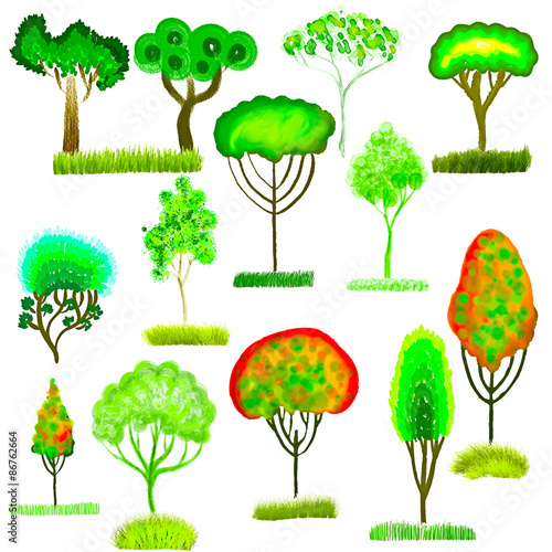 Seasonal watercolor vector set of trees