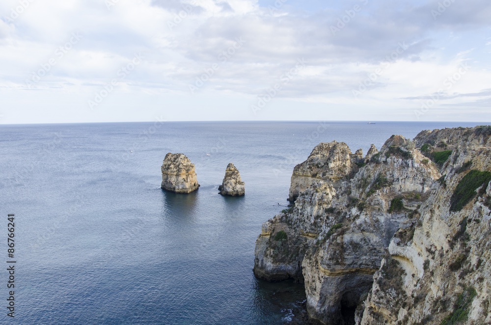 Lagos rocks and Atlantic Ocean view  in Algarve, Portugal