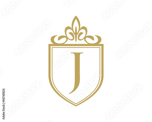 simple floral letter shield logo j