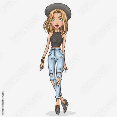 Hand drawn fashion girl illustration