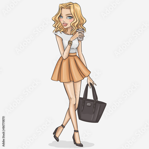 Hand drawn fashion girl illustration