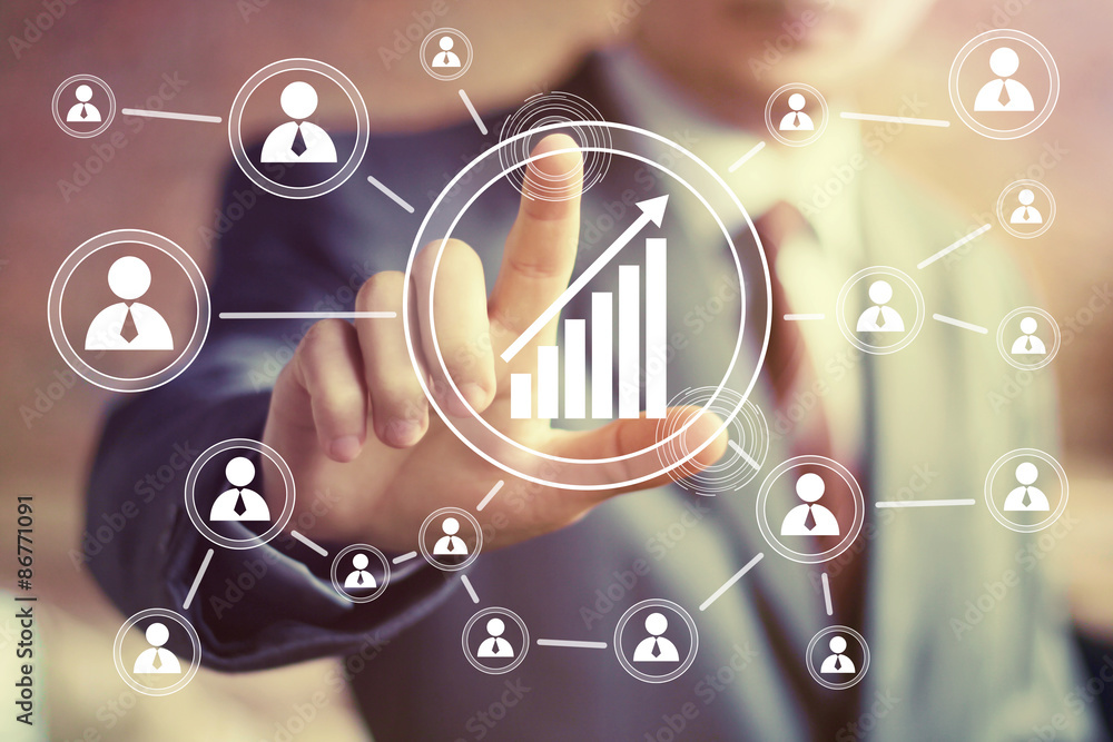 Man with chart business button online diagram sign Man with chart business button online diagram sign