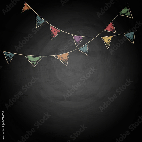 Chalkboard background with drawing bunting flags