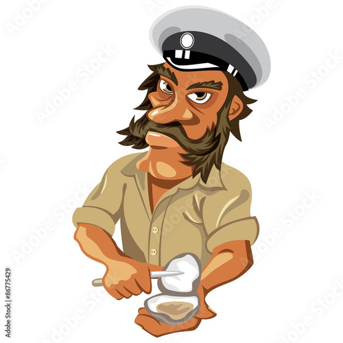 Caricature Fisherman Oyster Vector