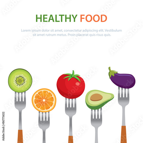 healthy food on the forks  diet concept fruits and vegetables