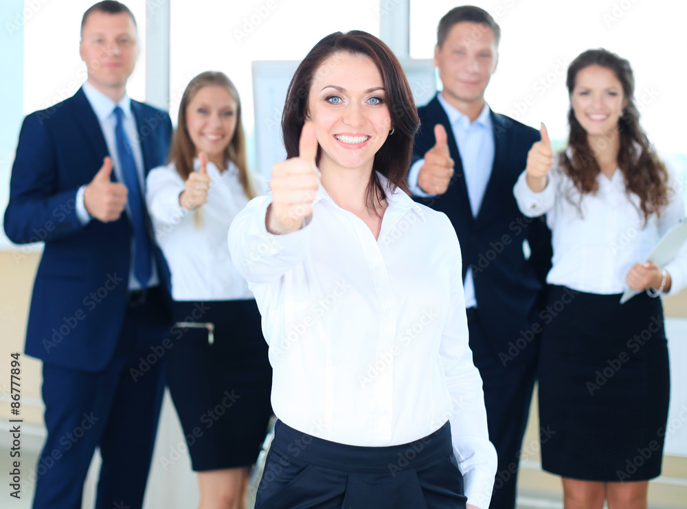 business concept - attractive businesswoman with team business concept - attractive businesswoman with team