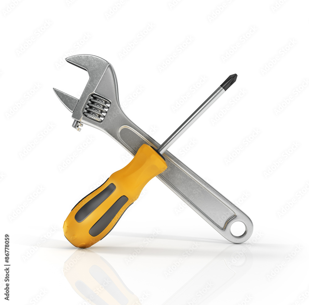 Rapeir concept. Wrench and screwdriver. Rapeir concept. Wrench and screwdriver.
