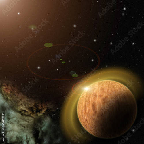 Fototapeta Naklejka Na Ścianę i Meble -  Planet with nebula and stars in galaxy