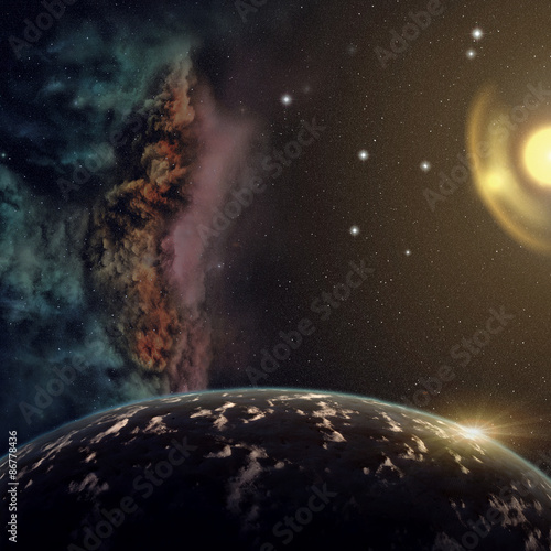 Fototapeta Naklejka Na Ścianę i Meble -  Planets with nebula and stars in cosmos