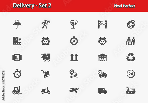 Delivery Icons. Professional, pixel perfect icons optimized for both large and small resolutions. EPS 8 format.