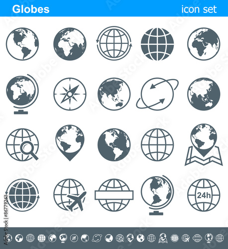 Globes Icons and Symbols - Illustration.Vector set of globe icons.