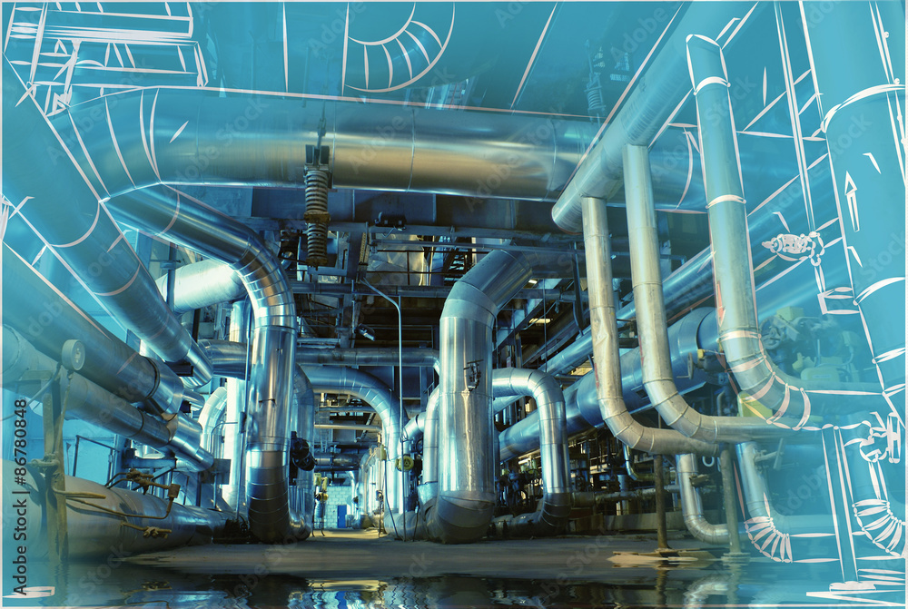 Sketch of piping design mixed to power plant photo Sketch of piping design mixed to power plant photo