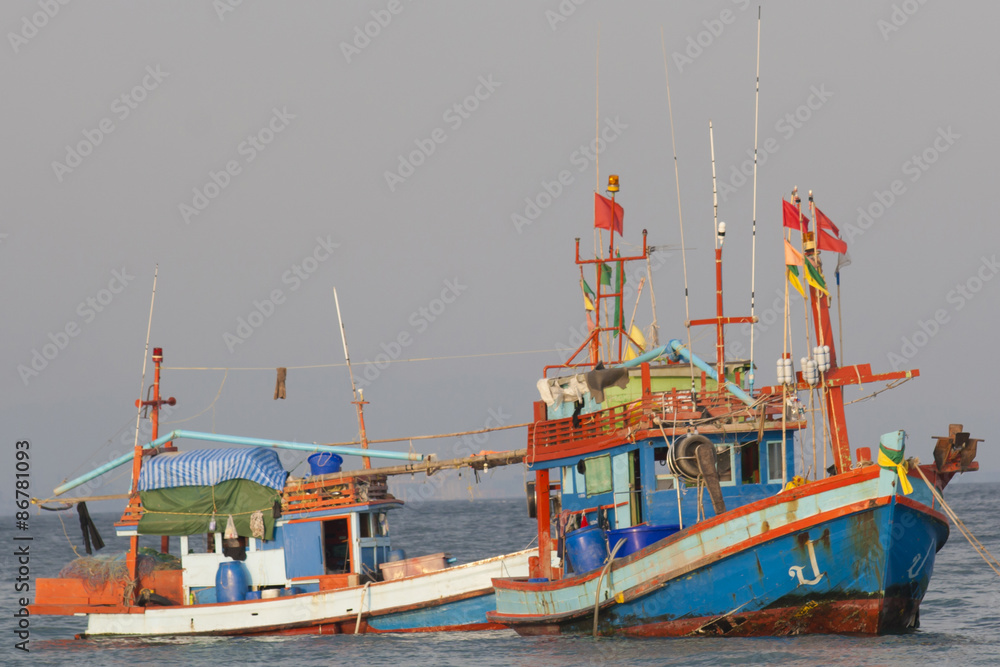 Colorful fishing boats in Thailand, near with Koh-Larn island