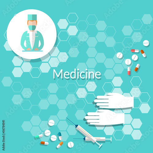 Medicine and health: doctor, pills, physician, hospital, vector