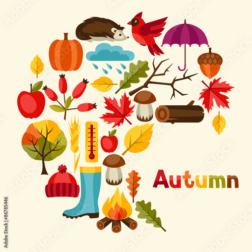 Background design with autumn icons and objects