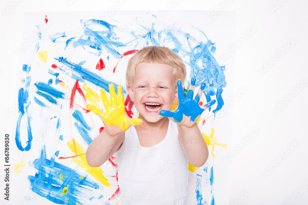 Little kid draws bright colors. School. Preschool. Education. Creativity Little kid draws bright colors. School. Preschool. Education. Creativity