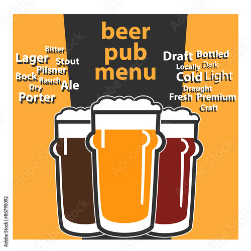 vector design pub beer menu with typing themes sorts beers