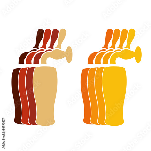 Vector silhouette beer faucets with glasses in colors