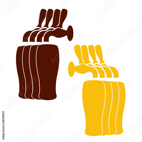 Vector silhouette beer faucets with glasses in colors