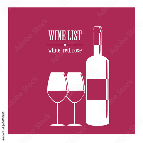 vector concept design wine list with text, glasses and bottle