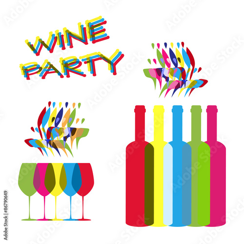 vector concept elements for wine party in contrast colors