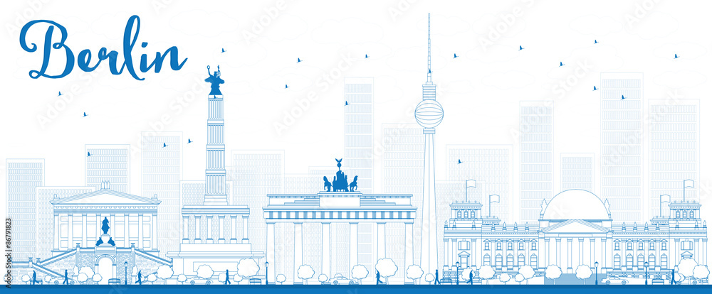 Outline Berlin skyline with blue building