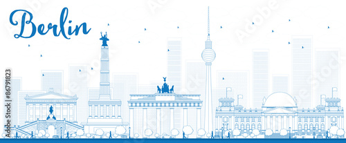 Outline Berlin skyline with blue building