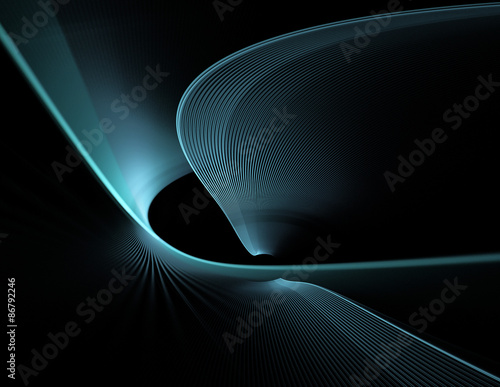 Blue abstract fractal shape with black background, computer-generated image for logo, design concepts, web, prints, posters. 