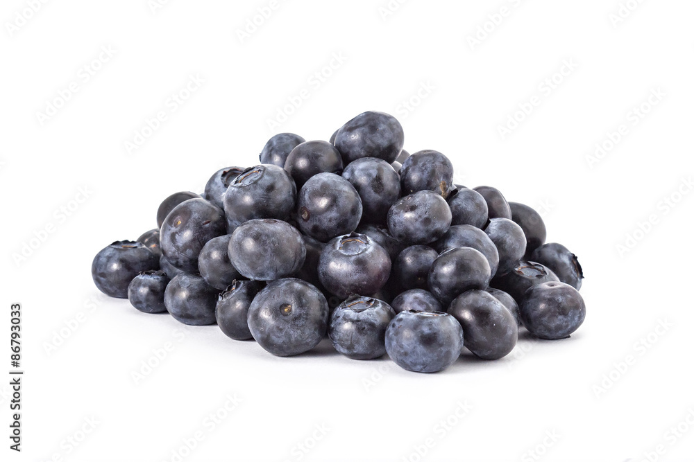 Pile of fresh ripe organic blueberries on a white background Pile of fresh ripe organic blueberries on a white background