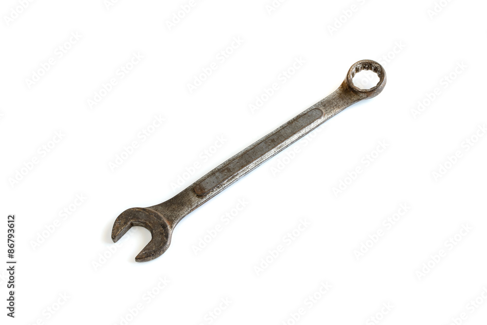 Old rusty wrench isolated on white Old rusty wrench isolated on white