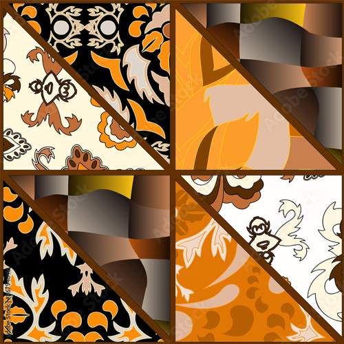 seamless patchwork pattern with flowers. russian desing - stock