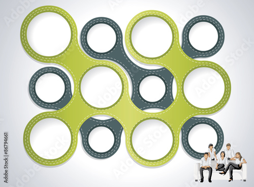 Green template for advertising brochure with business people