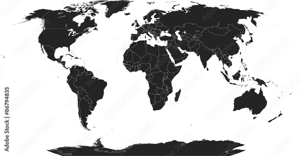 Fototapeta Ciemna szara mapa świata